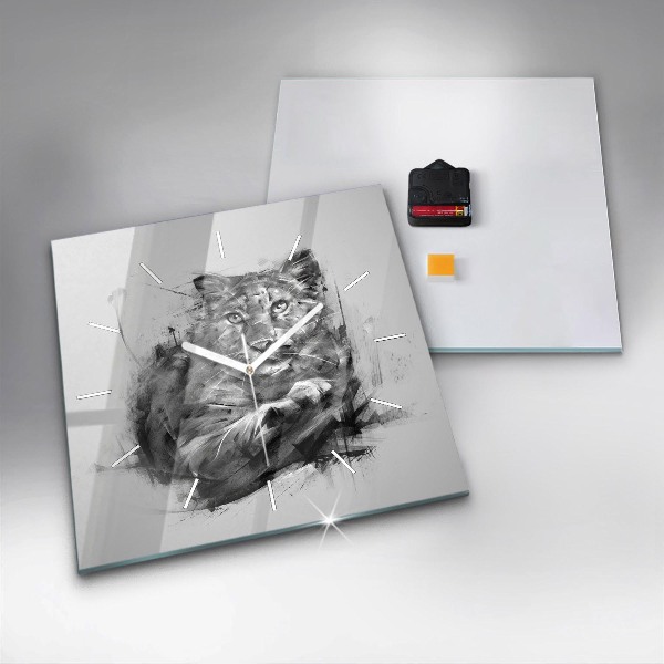 Square glass wall clock Painted lion