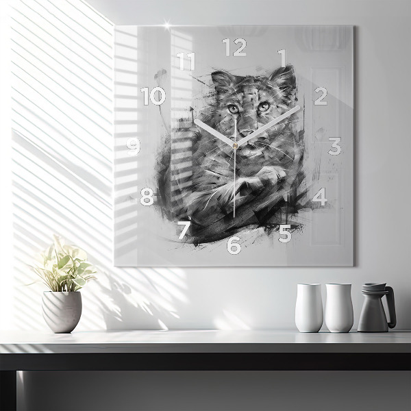 Square glass wall clock Painted lion