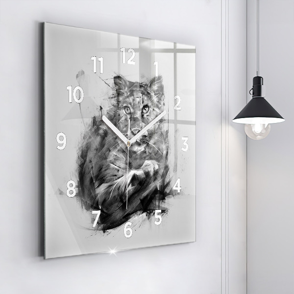 Square glass wall clock Painted lion