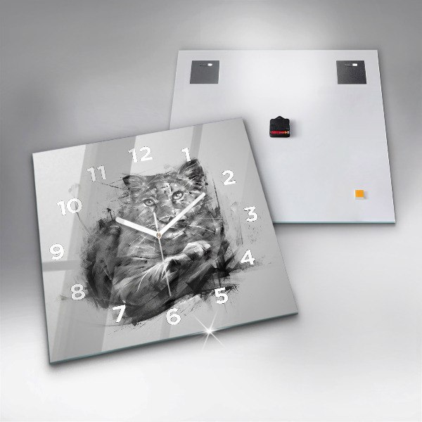 Square glass wall clock Painted lion