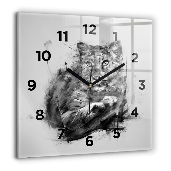 Square glass wall clock Painted lion