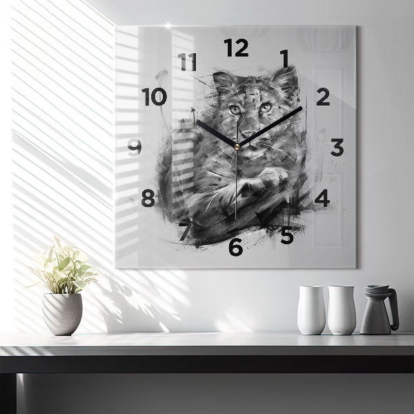 Square glass wall clock Painted lion