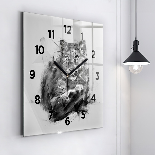 Square glass wall clock Painted lion