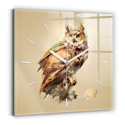 Square glass wall clock Owl - a sign of wisdom