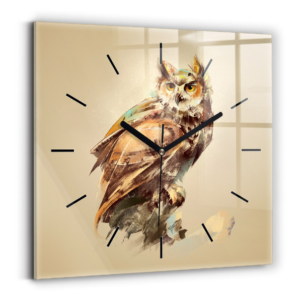 Square glass wall clock Owl - a sign of wisdom