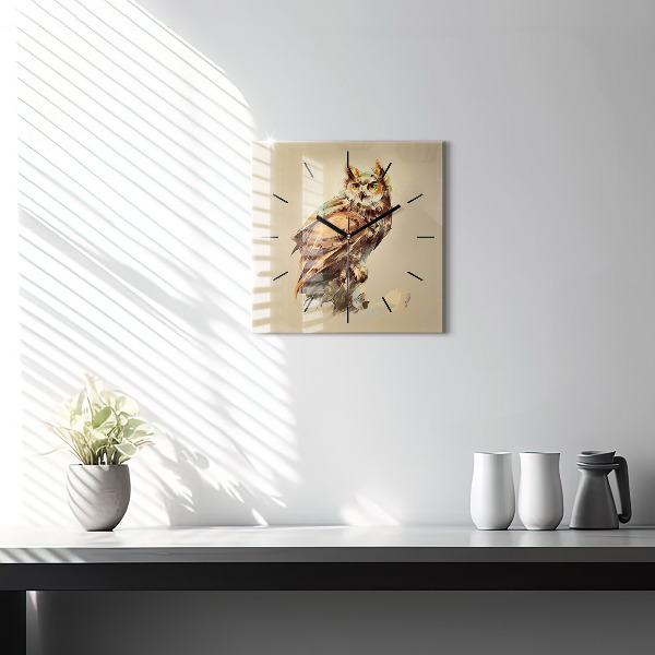 Square glass wall clock Owl - a sign of wisdom