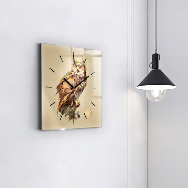 Square glass wall clock Owl - a sign of wisdom