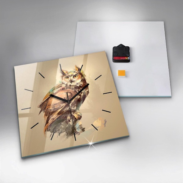 Square glass wall clock Owl - a sign of wisdom