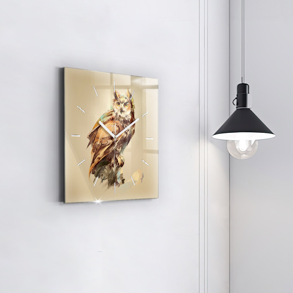 Square glass wall clock Owl - a sign of wisdom