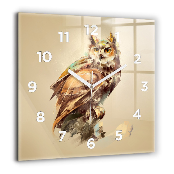 Square glass wall clock Owl - a sign of wisdom