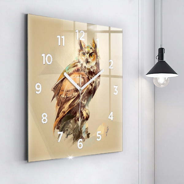 Square glass wall clock Owl - a sign of wisdom