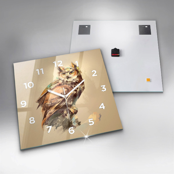 Square glass wall clock Owl - a sign of wisdom