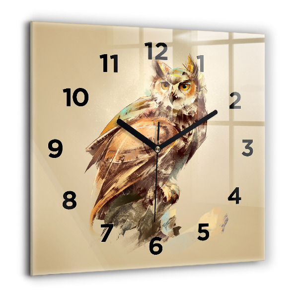 Square glass wall clock Owl - a sign of wisdom