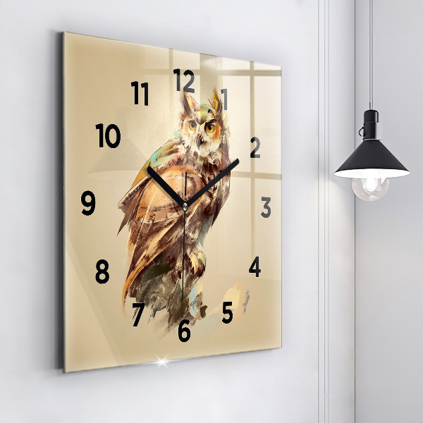 Square glass wall clock Owl - a sign of wisdom