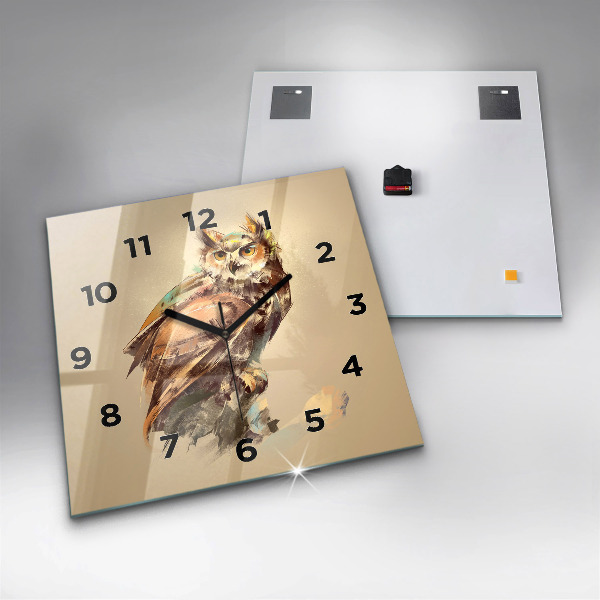 Square glass wall clock Owl - a sign of wisdom