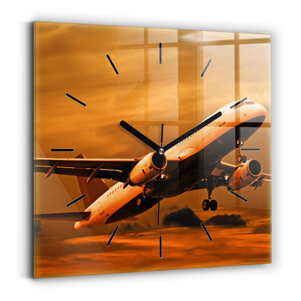 Square glass wall clock Travel by plane
