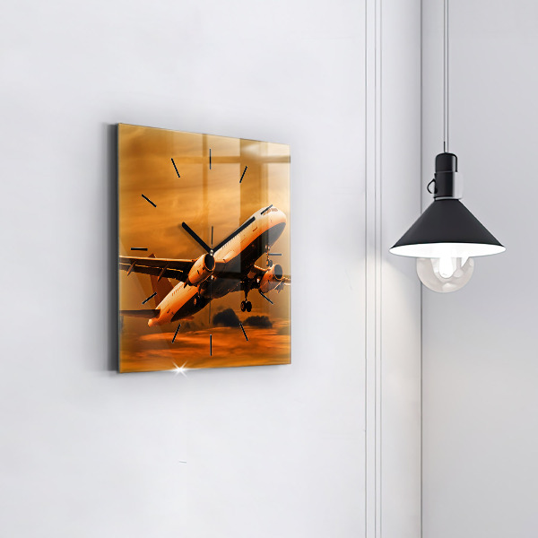Square glass wall clock Travel by plane