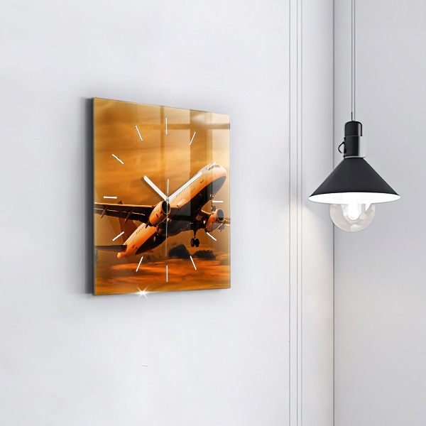 Square glass wall clock Travel by plane