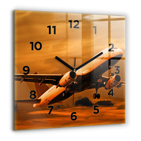 Square glass wall clock Travel by plane