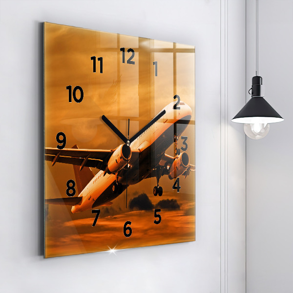 Square glass wall clock Travel by plane