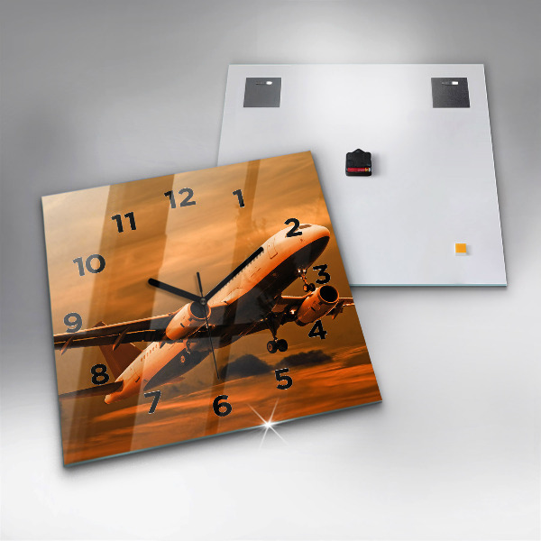 Square glass wall clock Travel by plane