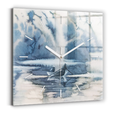 Square glass wall clock Winter Lake Łódka