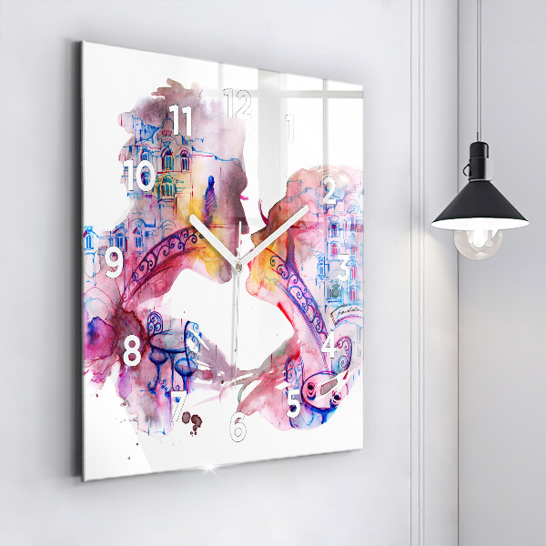 Square glass wall clock Two Bodies One Soul