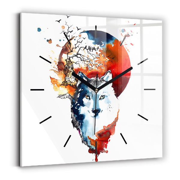 Square glass wall clock The Wolf and the Full Moon