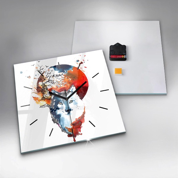 Square glass wall clock The Wolf and the Full Moon