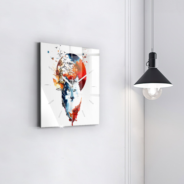 Square glass wall clock The Wolf and the Full Moon
