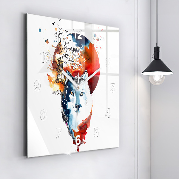 Square glass wall clock The Wolf and the Full Moon