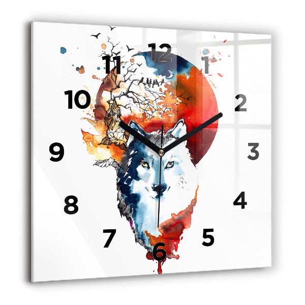 Square glass wall clock The Wolf and the Full Moon