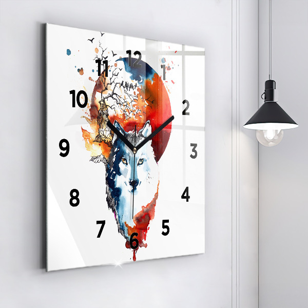 Square glass wall clock The Wolf and the Full Moon