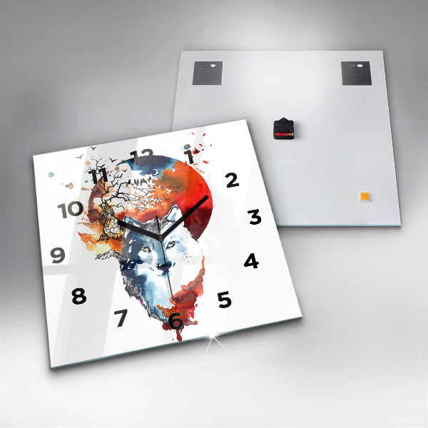 Square glass wall clock The Wolf and the Full Moon