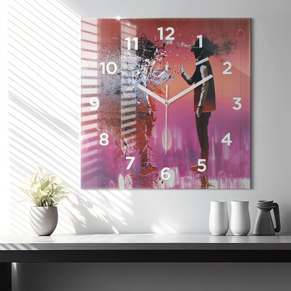 Square glass wall clock Cyberspace
