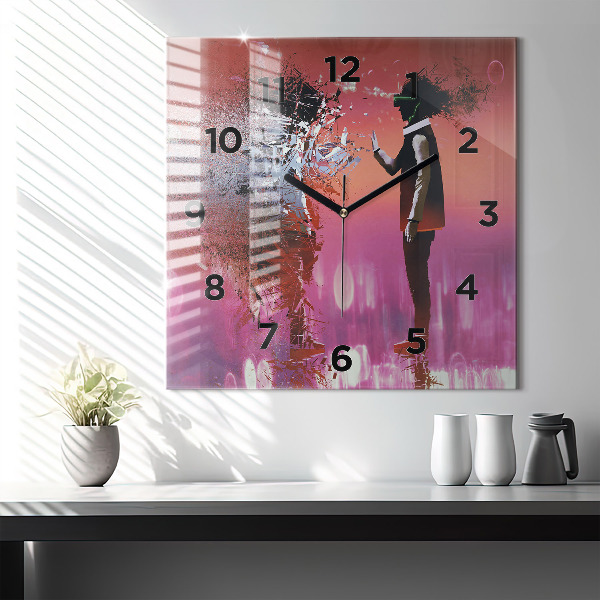 Square glass wall clock Cyberspace