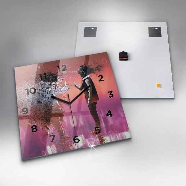 Square glass wall clock Cyberspace