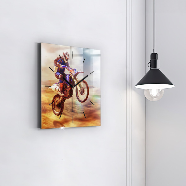 Square glass wall clock Motocross Enduro