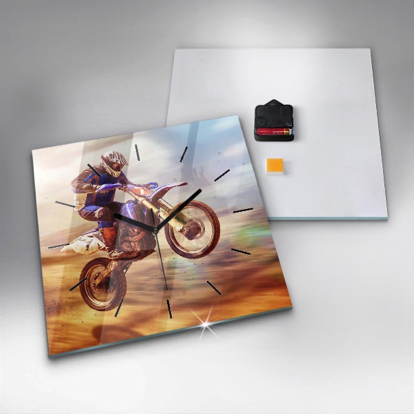 Square glass wall clock Motocross Enduro