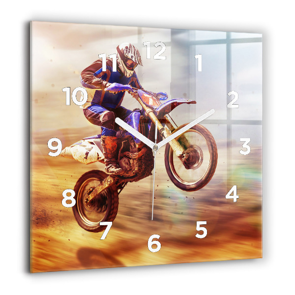 Square glass wall clock Motocross Enduro