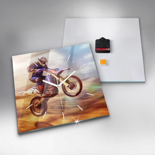 Square glass wall clock Motocross Enduro