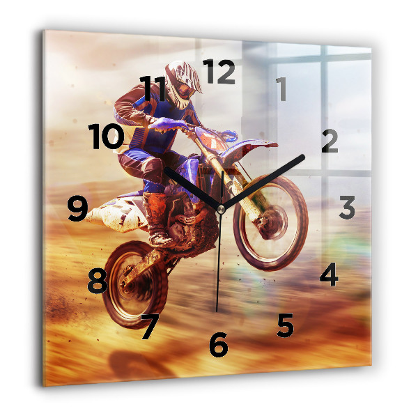 Square glass wall clock Motocross Enduro