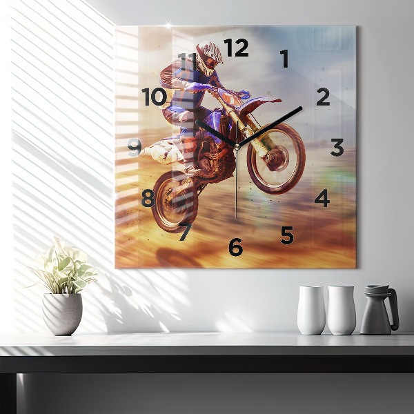 Square glass wall clock Motocross Enduro