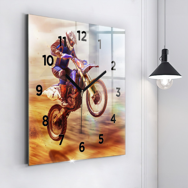 Square glass wall clock Motocross Enduro