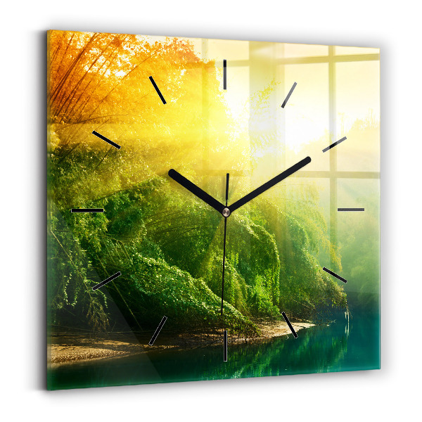Square glass wall clock Peaceful nature