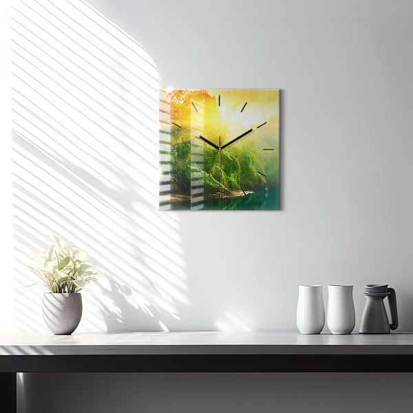 Square glass wall clock Peaceful nature