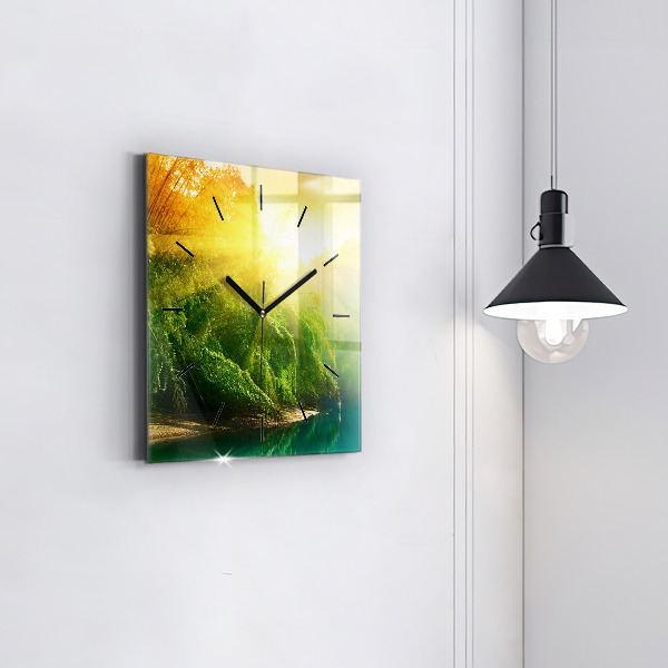 Square glass wall clock Peaceful nature
