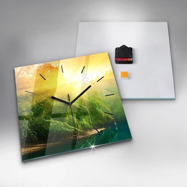 Square glass wall clock Peaceful nature