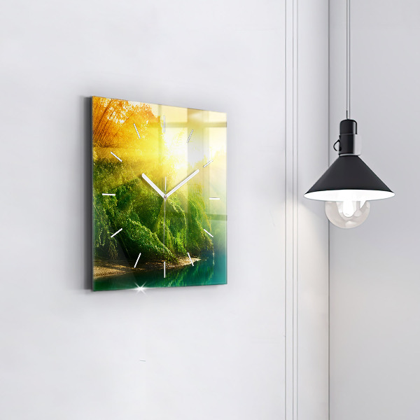 Square glass wall clock Peaceful nature