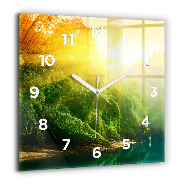 Square glass wall clock Peaceful nature